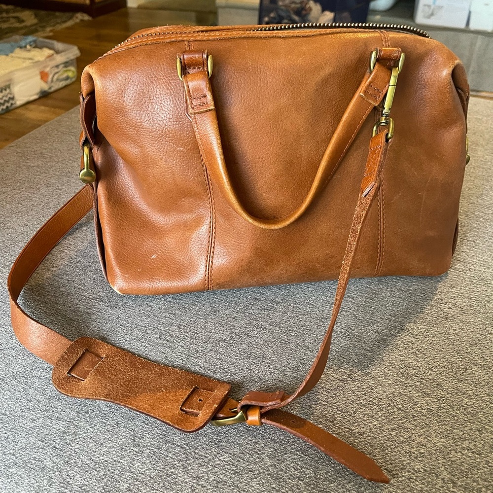 Madewell Glasgow Satchel Cognac Crossbody Leather Bag Purse